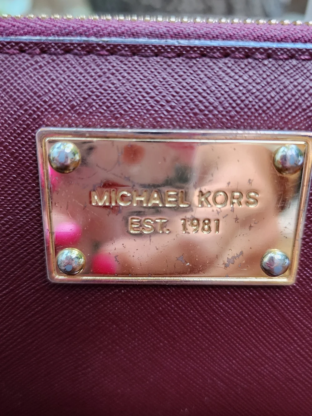 Michael Kors Burgundy Saffiano Leather Zip Around Wristlet Wallet
